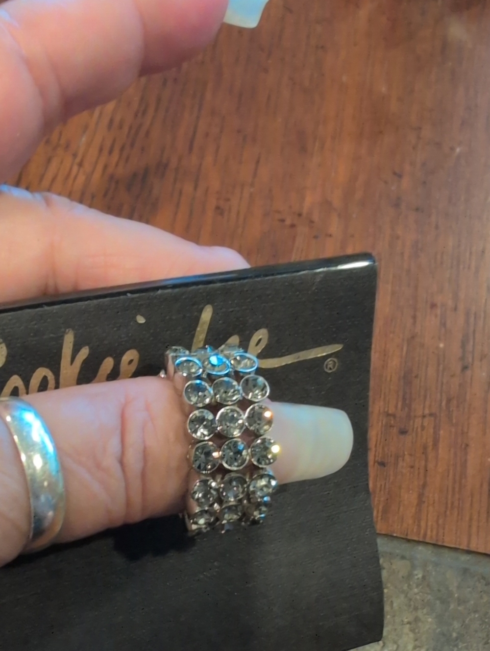 Cookie Lee Silver Crystal Stretch Ring
